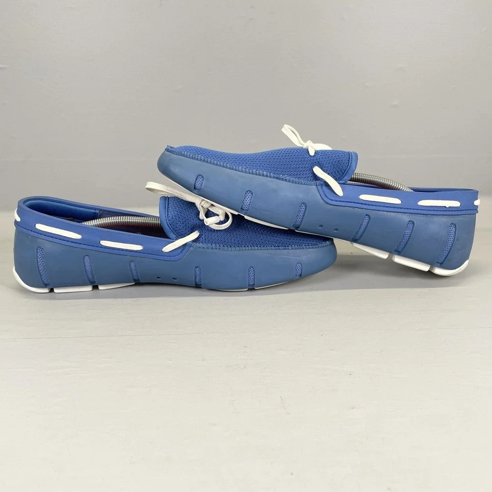 SWIMS Shoes Mens Size 9 Blue Lace Loafer Water Friendly Rubber Mesh Boat Driver